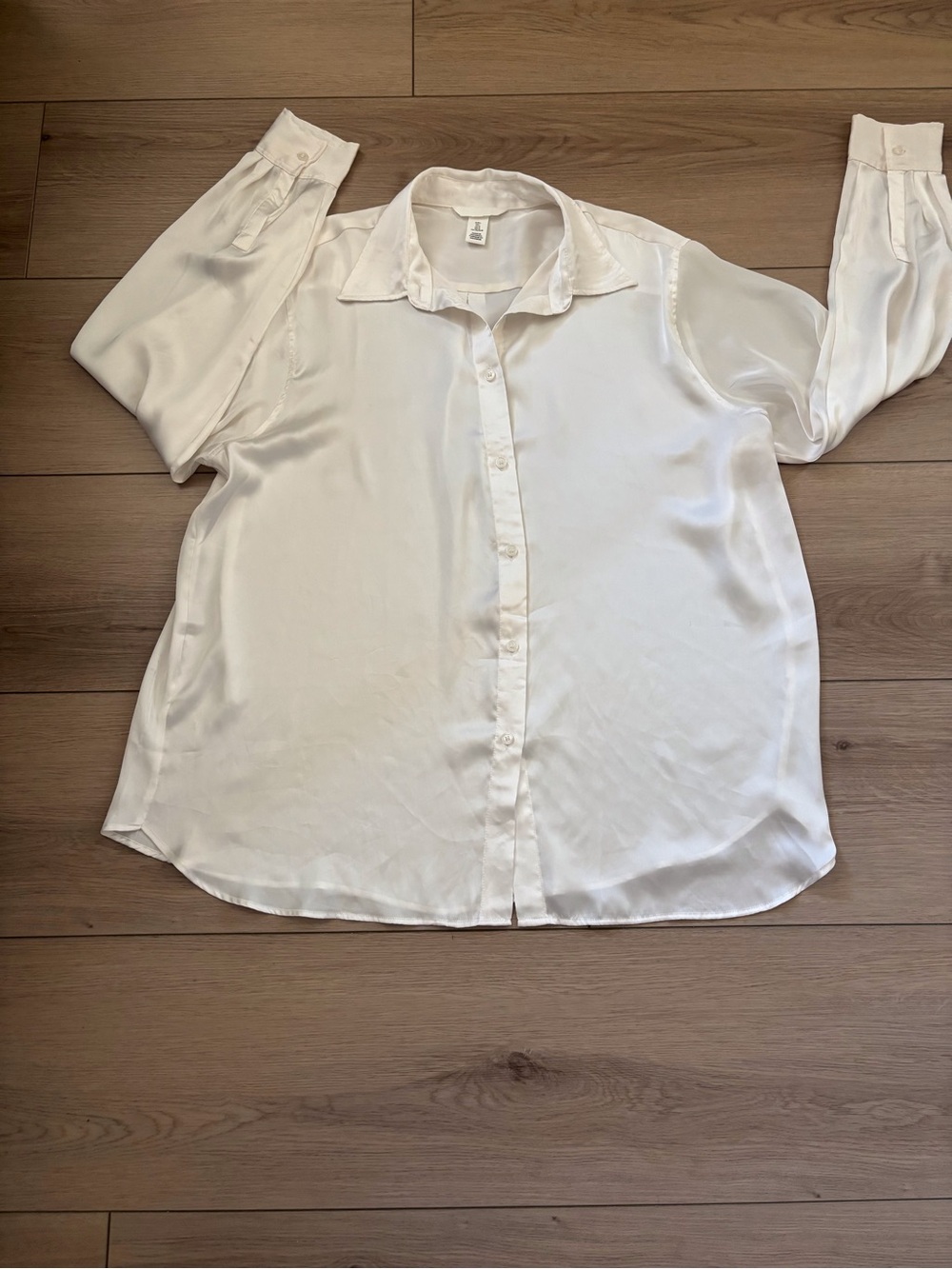 H&M Ivory Satin Button-Down Shirt